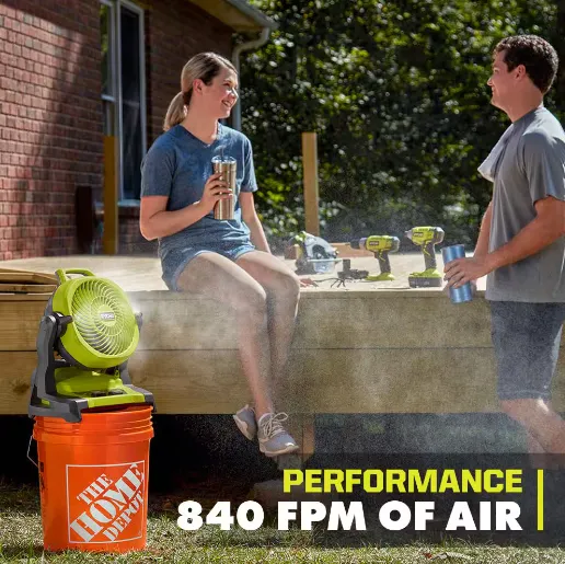 RYOBI Misting Fans: 18V Bucket Top Fan
